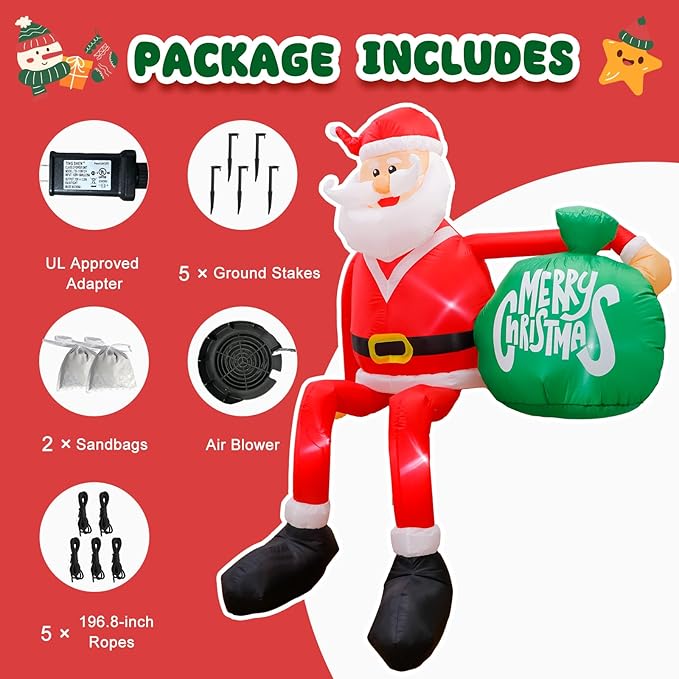 2.5M Christmas Inflatables Outdoor Decorations, Climbing Santa Christmas Inflatable Christmas Yard Decorations with LED Lights
