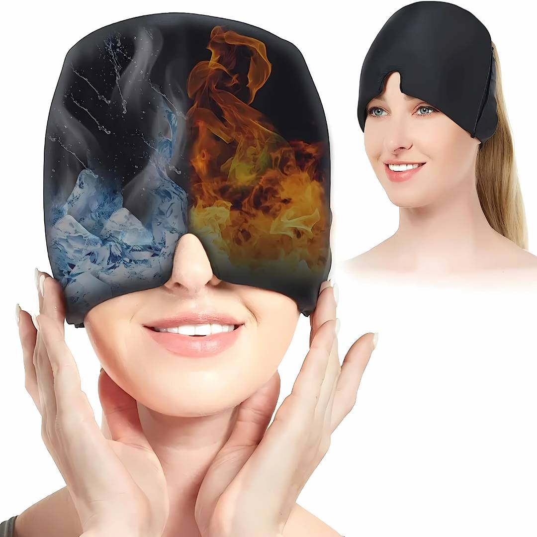Cold Cap for Migraines – Gel Hood Headache Relief Mask with Light-Blocking Pressure Therapy