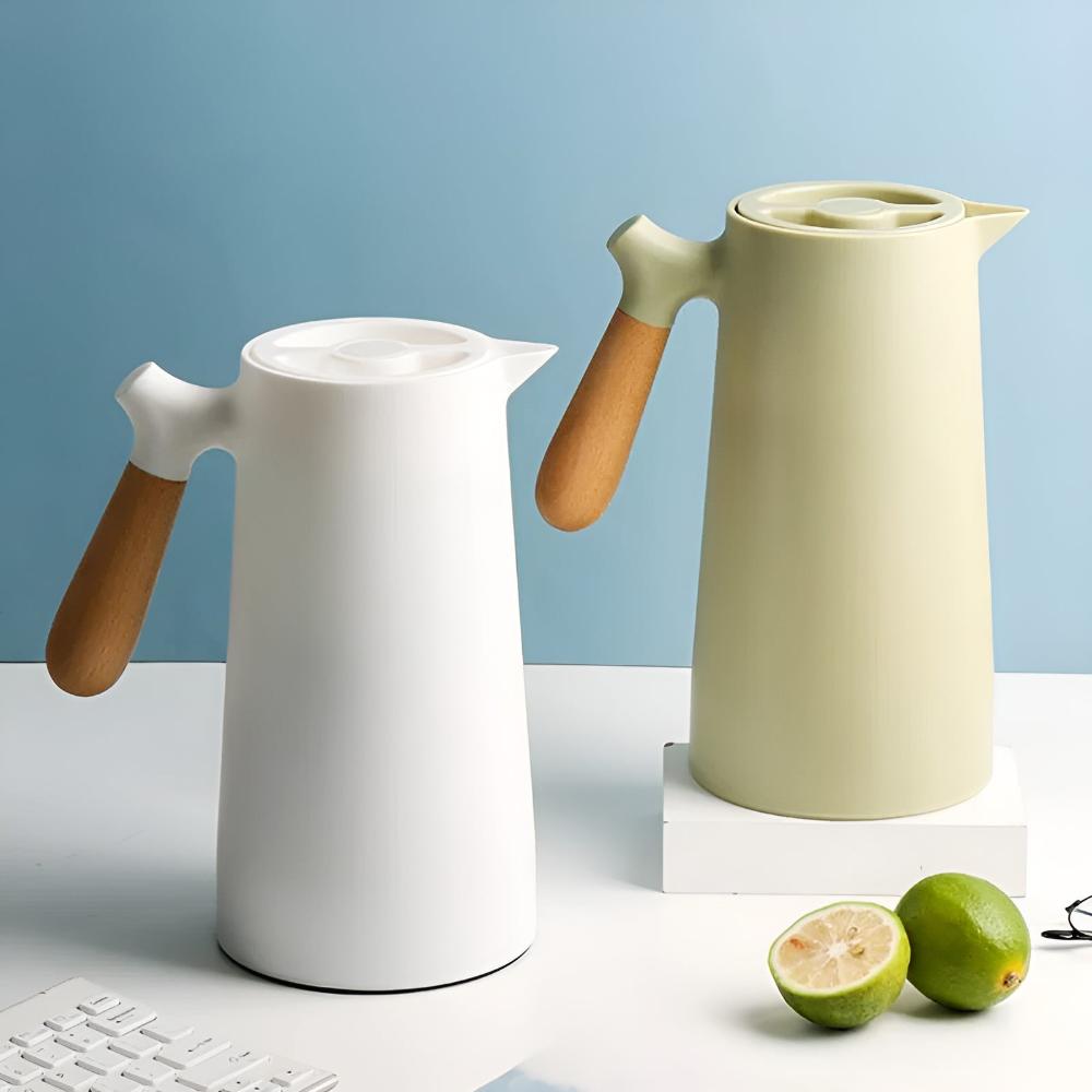Large Tea Pot - Insulated Carafe with Wooden Handle