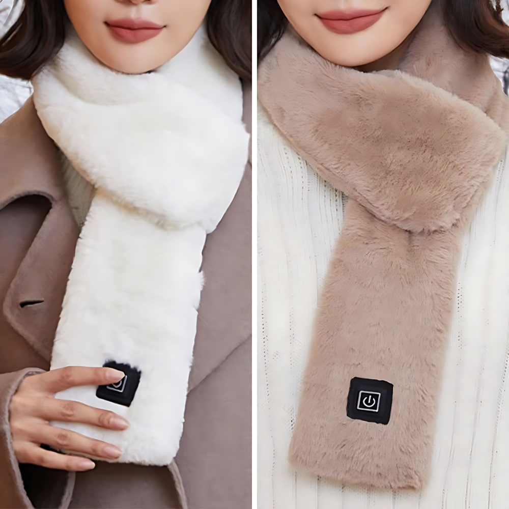 Heated Faux Fur Scarf UK – Rechargeable USB Winter Scarf, Soft Thermal Neck Warmer