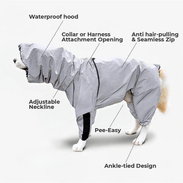 Waterproof Dog Coat with Legs – Reflective Dog Rain Jacket for Small & Large Breeds | Best Rain Coat for Dogs UK