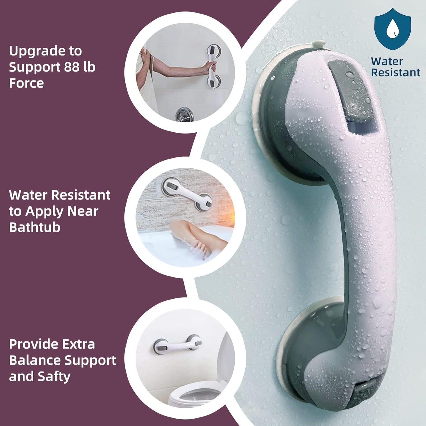 Grab Handles for the Elderly | Suction Grab Bar for Bathroom & Shower | Toilet Aids for Seniors | No-Drilling Safety Rail