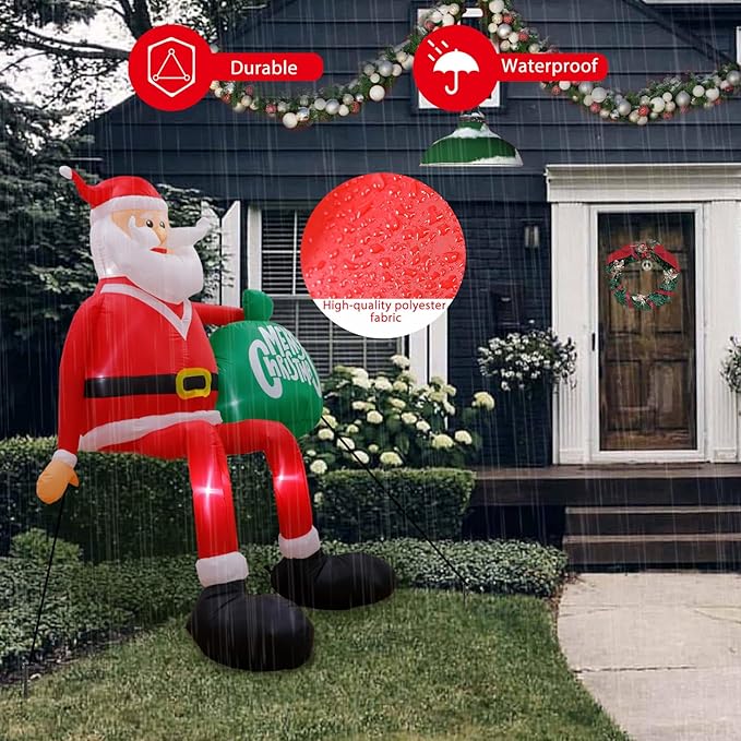 2.5M Christmas Inflatables Outdoor Decorations, Climbing Santa Christmas Inflatable Christmas Yard Decorations with LED Lights