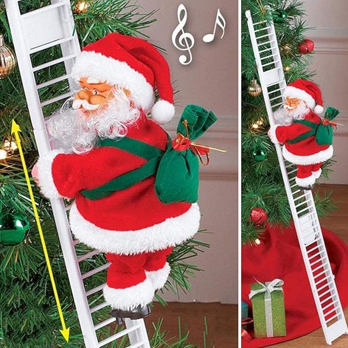 Climbing Santa Claus On Ladder - Christmas Tree Decorations - Climbing Santa Music, Electric Climbs Up and Down