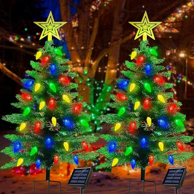 Solar Christmas Tree - Solar Powered Christmas Lights - 8 Modes Solar Xmas Tree Lights with 100 LED, Waterproof
