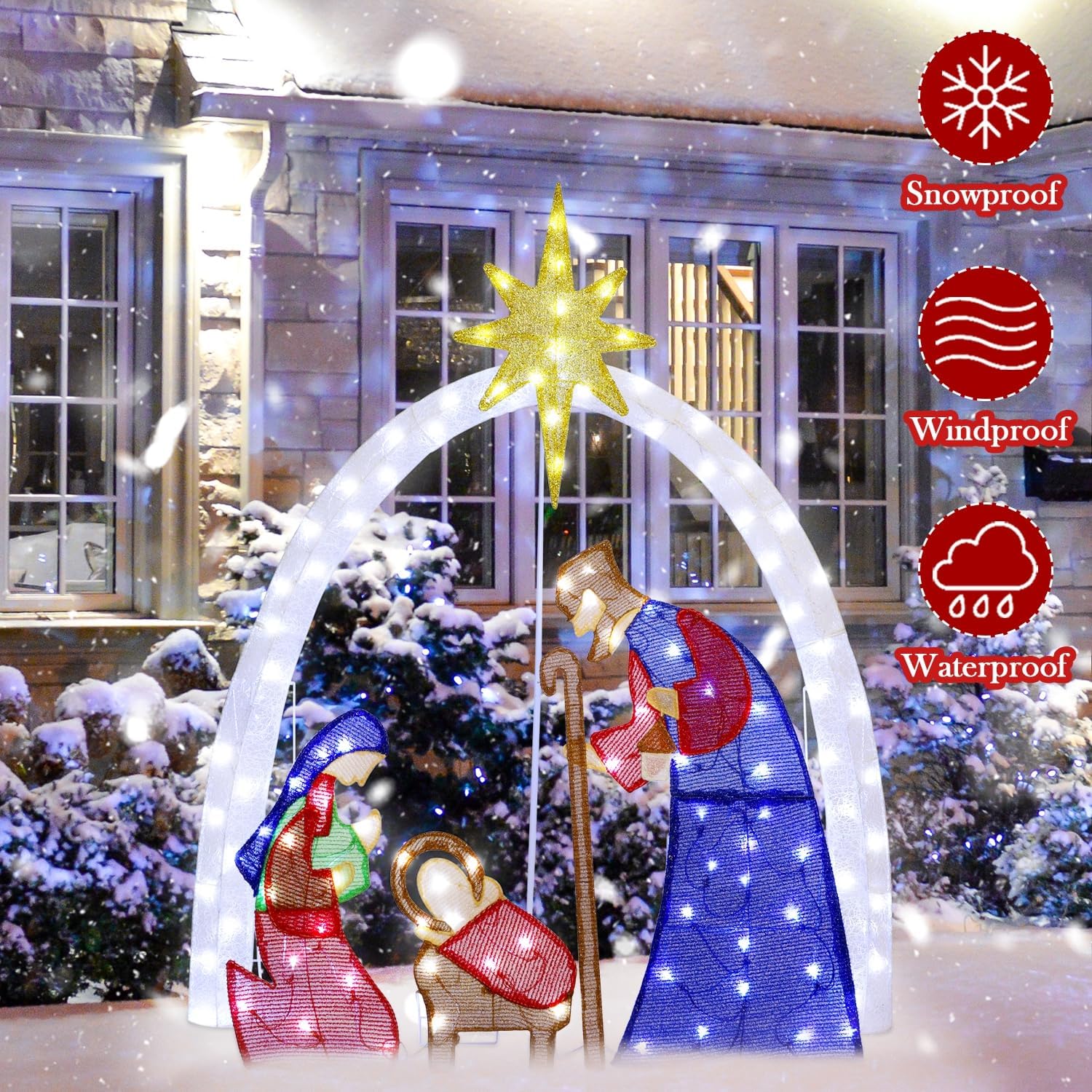 Outdoor Nativity Scene - 1.5M Christmas Outdoor Decorations, Lighted Outdoor Nativity Set with 115 LED Lights,