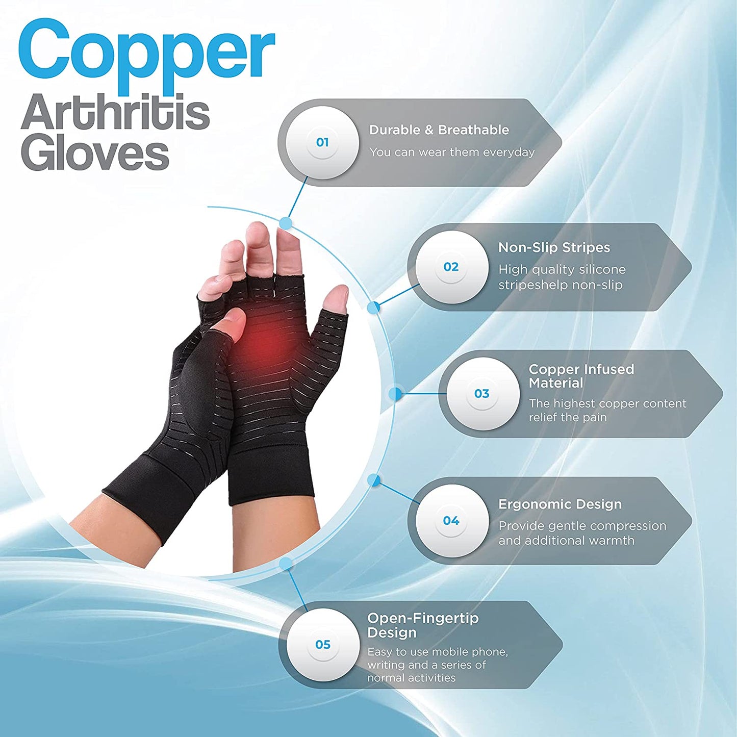 Copper Infused Arthritis Gloves for Finger Pain Relief | Open-Finger, Compression & Non-Slip Design for Pain Relief and Daily Activities