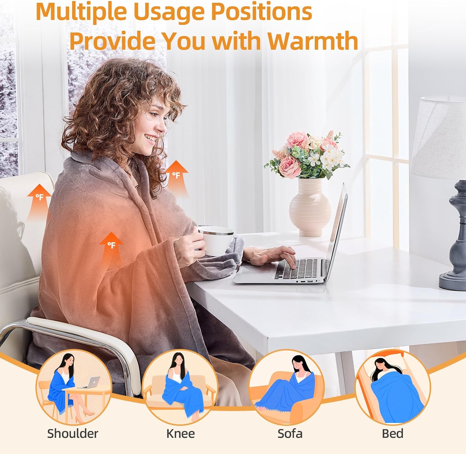 Electric Heated Throw Blanket – USB Powered Heated Blanket with 3 Heat Levels for Home, Office & Travel