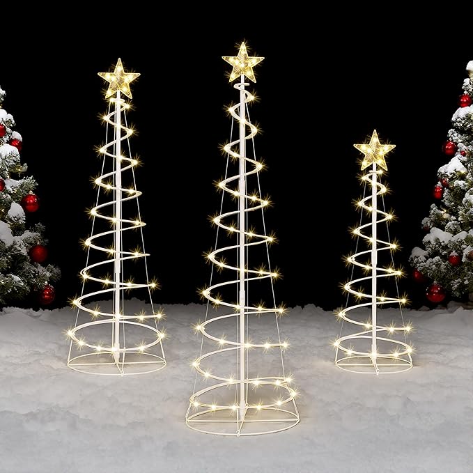 Christmas Tree Lights - Outdoor Xmas Decoration 218 LED Outdoor Lighted Tree with Star Topper & Stakes