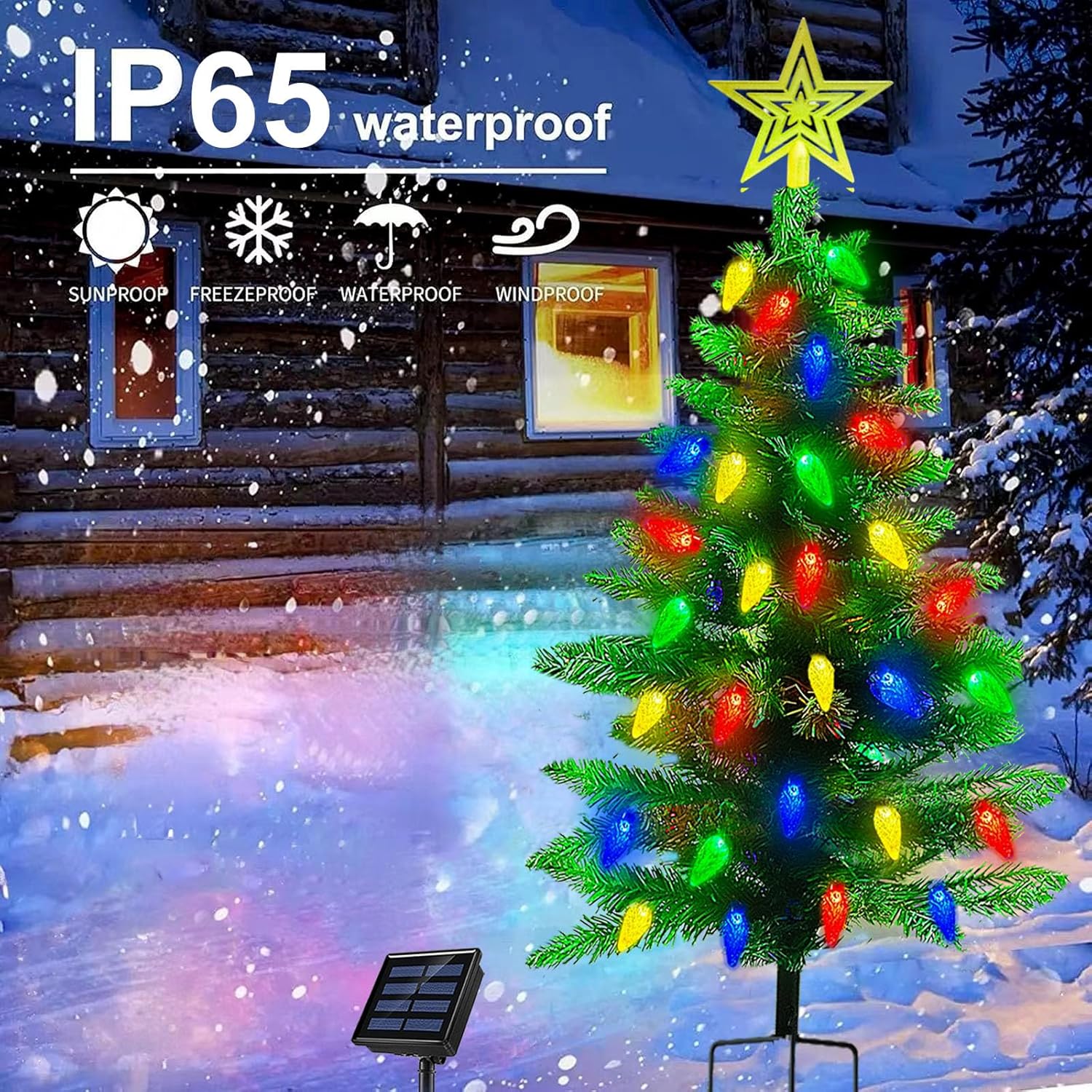 Solar Christmas Tree - Solar Powered Christmas Lights - 8 Modes Solar Xmas Tree Lights with 100 LED, Waterproof