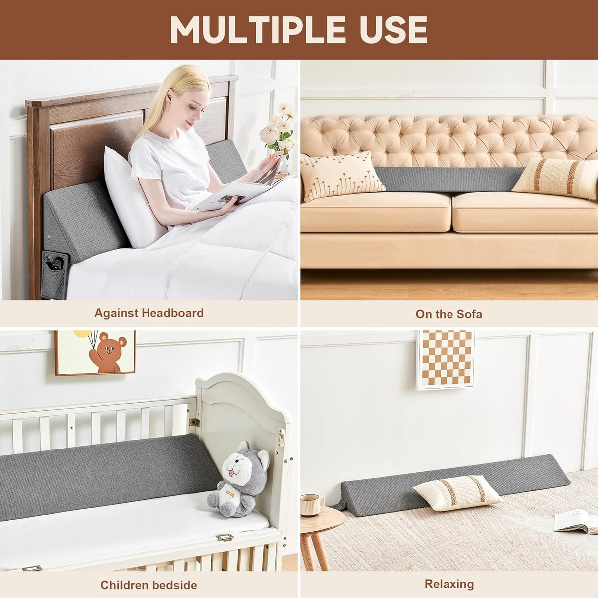 Gap Filler Wedge Pillow | Adjustable Height, Compact Design & Ideal for Twin, Queen, King Beds and Sofas