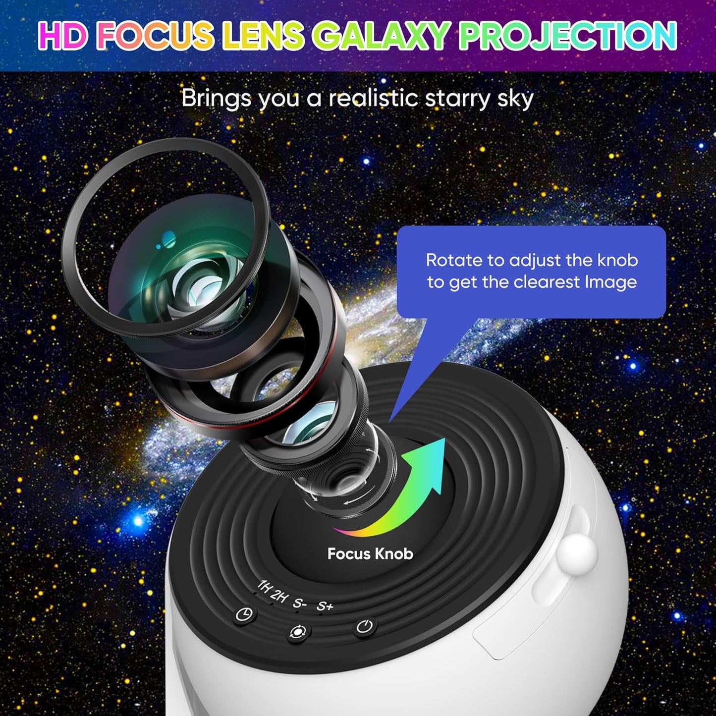 Galaxy Projector with 360° Rotation - Stunning Room-Wide Night Sky View