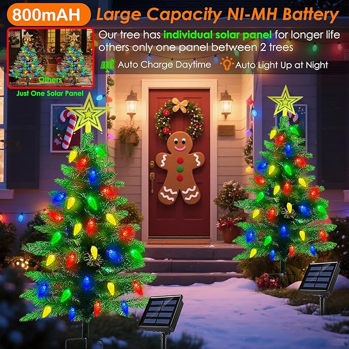 Solar Christmas Tree - Solar Powered Christmas Lights - 8 Modes Solar Xmas Tree Lights with 100 LED, Waterproof
