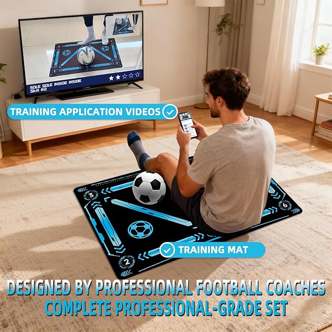 Football Pro Training Mat | Anti-Slip, 2x2m Size & Video Program for Skill Enhancement and Home Training