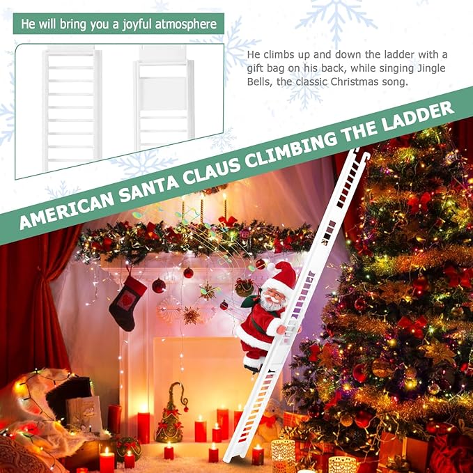Climbing Santa Claus On Ladder - Christmas Tree Decorations - Climbing Santa Music, Electric Climbs Up and Down