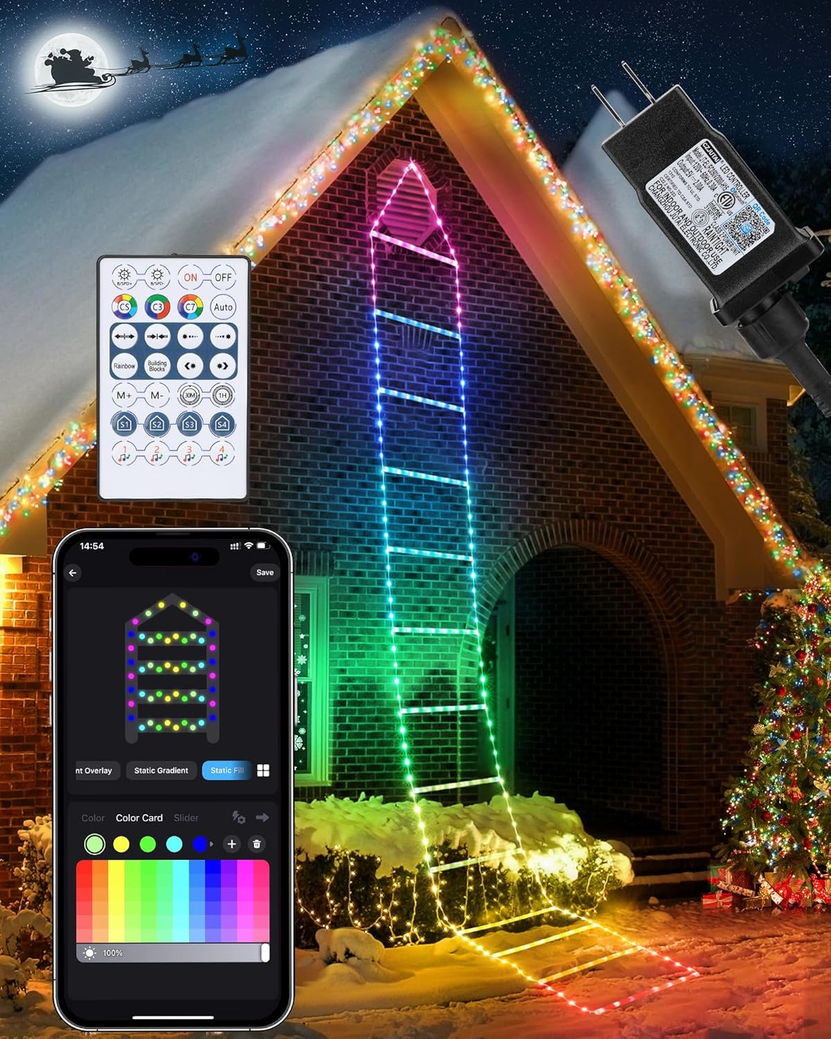 Outdoor XMas Decorations - LED Christmas Light - 3Mts Christmas Decorative Ladder Lights with Santa Claus