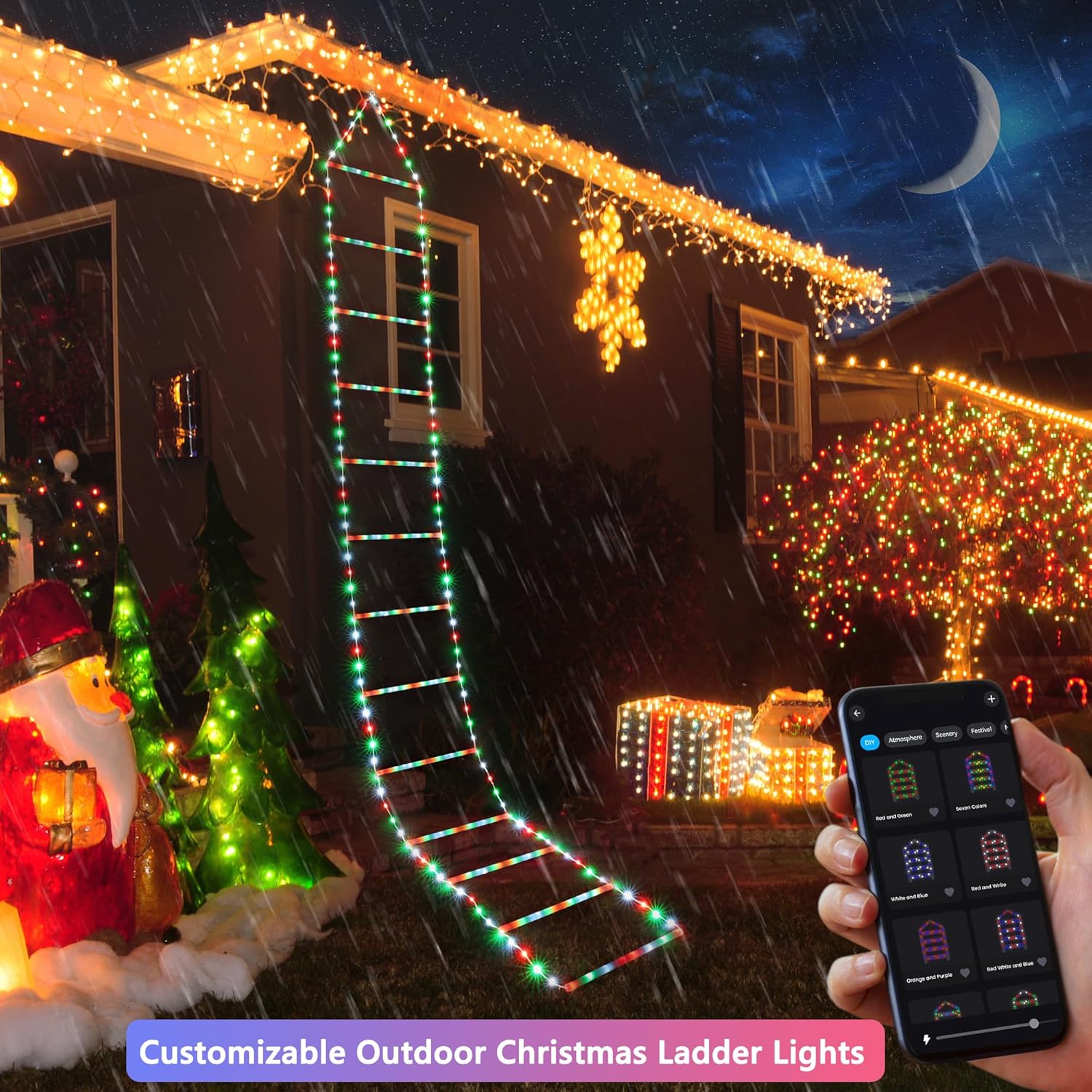 Outdoor XMas Decorations - LED Christmas Light - 3Mts Christmas Decorative Ladder Lights with Santa Claus
