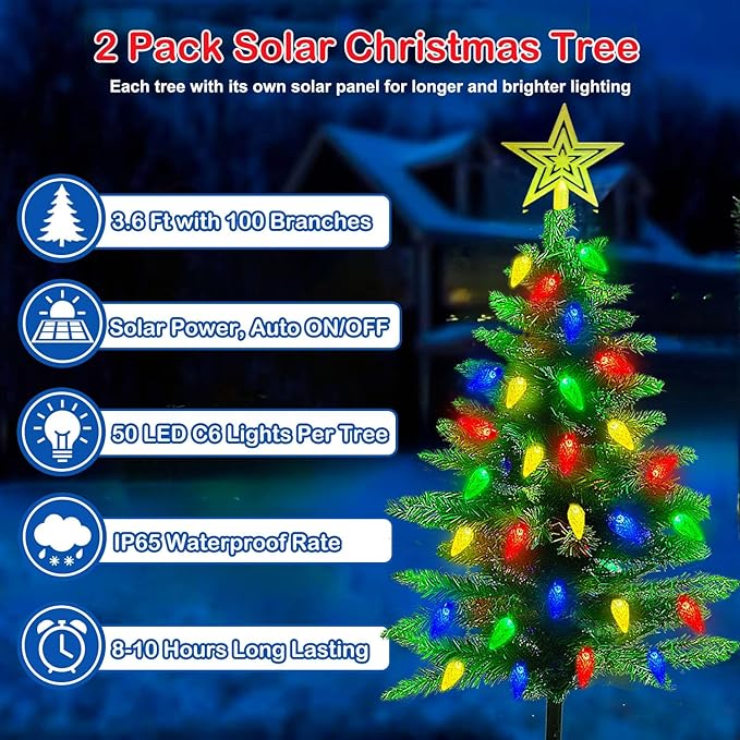 Solar Christmas Tree - Solar Powered Christmas Lights - 8 Modes Solar Xmas Tree Lights with 100 LED, Waterproof