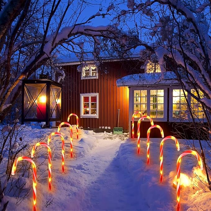 Solar Candy Cane Christmas Lights Outdoor - Christmas Outdoor Decoration, Waterproof with 8 Modes
