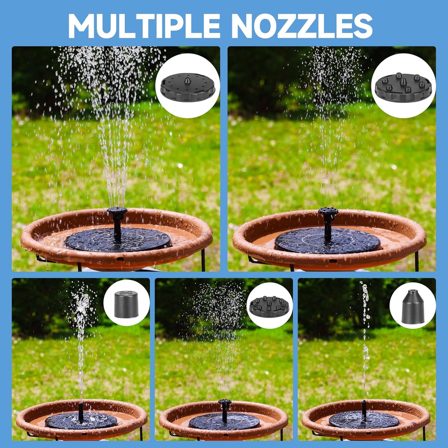 Solar-Powered Water Fountain | Effortless Installation & Multiple Spray Patterns for Garden Ponds and Birdbaths