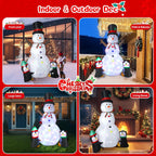 Inflatable Snowman - Blow Up Snow Man With Penguins, Built-in Colorful Rotating LED Lights, Outdoor Xmas Decoration