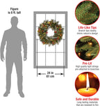 Christmas Wreaths For Front Door - Outdoor Xmas Decoration with Pinecones, Red Berries, 50 Clear LED Lights, 113 Tips, Timer