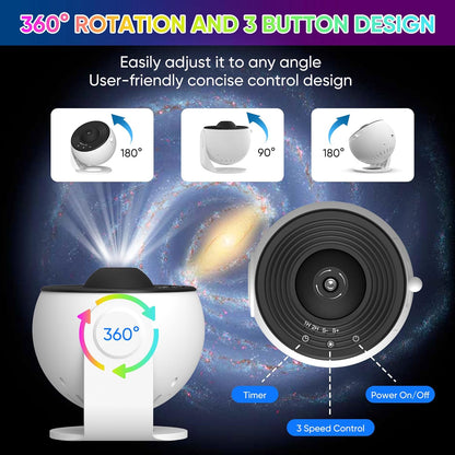 Galaxy Projector with 360° Rotation - Stunning Room-Wide Night Sky View
