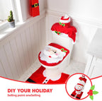 Xmas Indoor Decoration - Bathroom Decoration Set - Toilet Seat Cover, Rugs, Tank Cover, Toilet Paper Box Cover and Santa Towel.