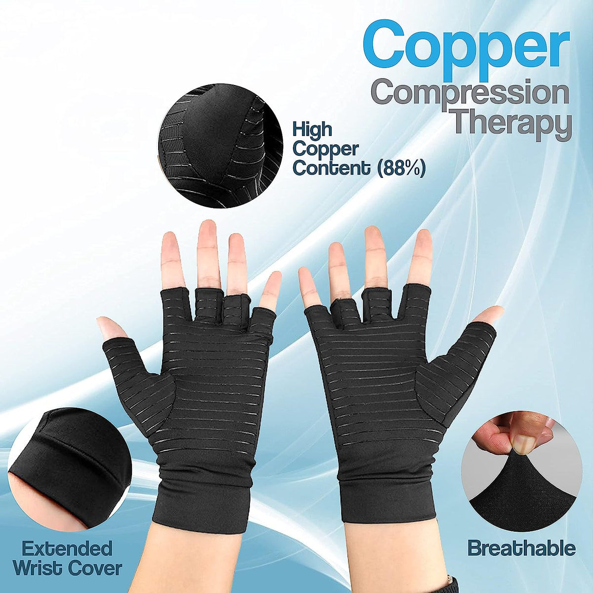 Copper Infused Arthritis Gloves for Finger Pain Relief | Open-Finger, Compression & Non-Slip Design for Pain Relief and Daily Activities