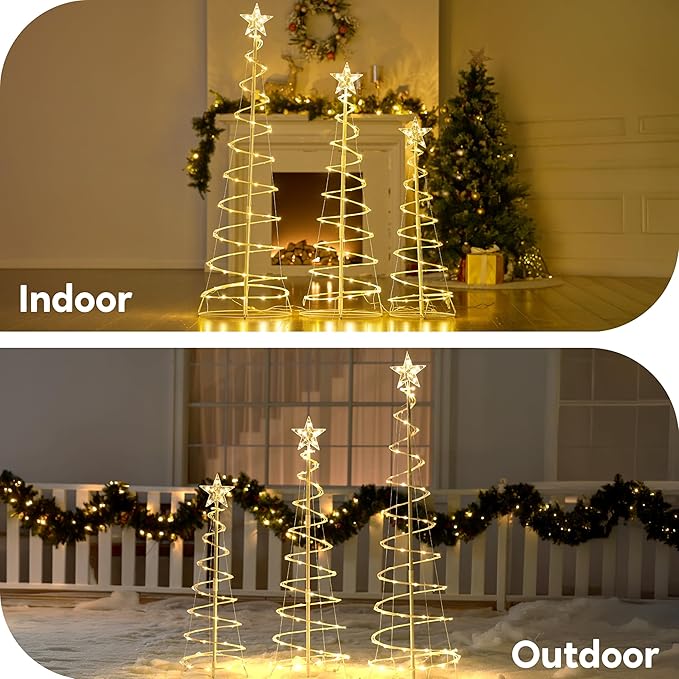 Christmas Tree Lights - Outdoor Xmas Decoration 218 LED Outdoor Lighted Tree with Star Topper & Stakes