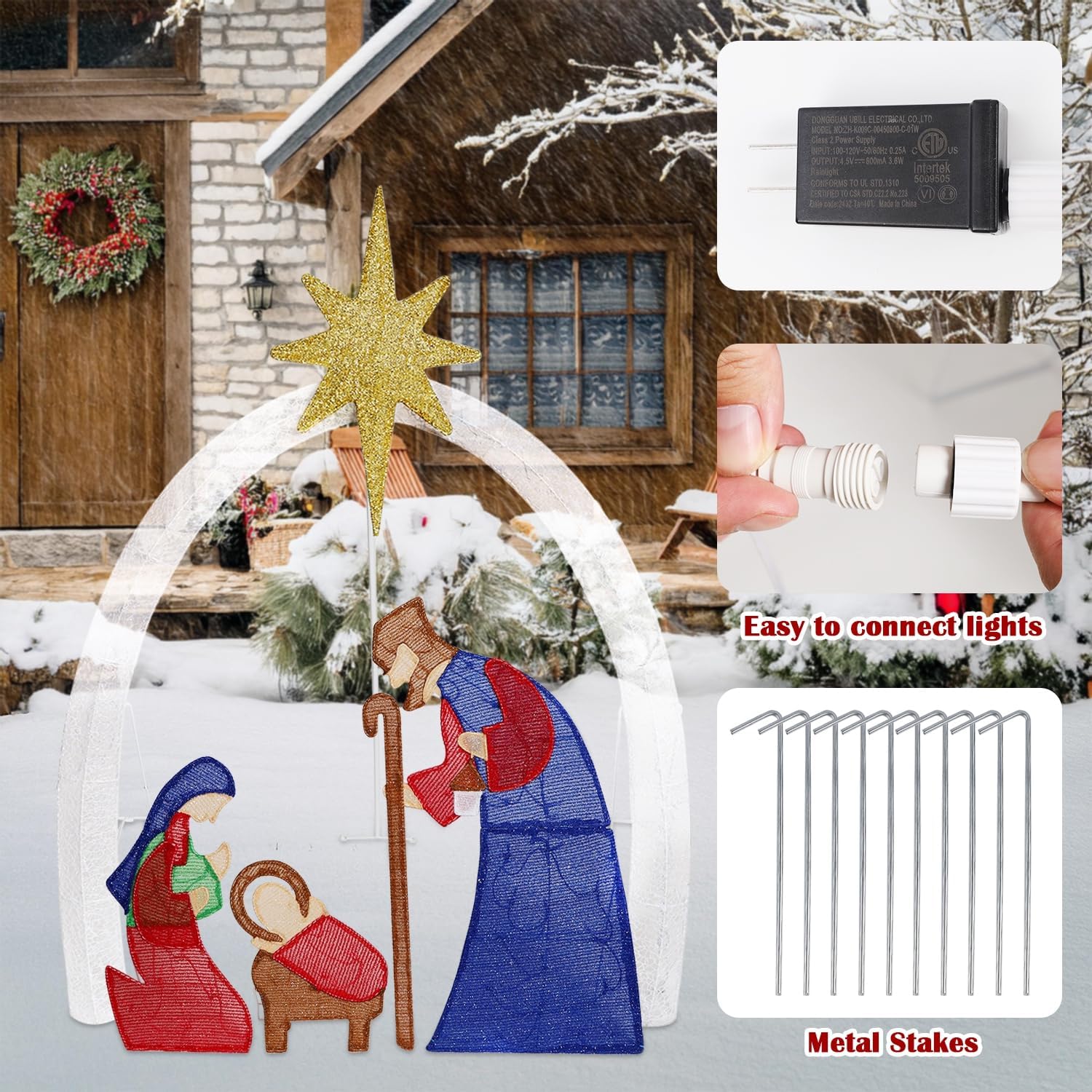 Outdoor Nativity Scene - 1.5M Christmas Outdoor Decorations, Lighted Outdoor Nativity Set with 115 LED Lights,
