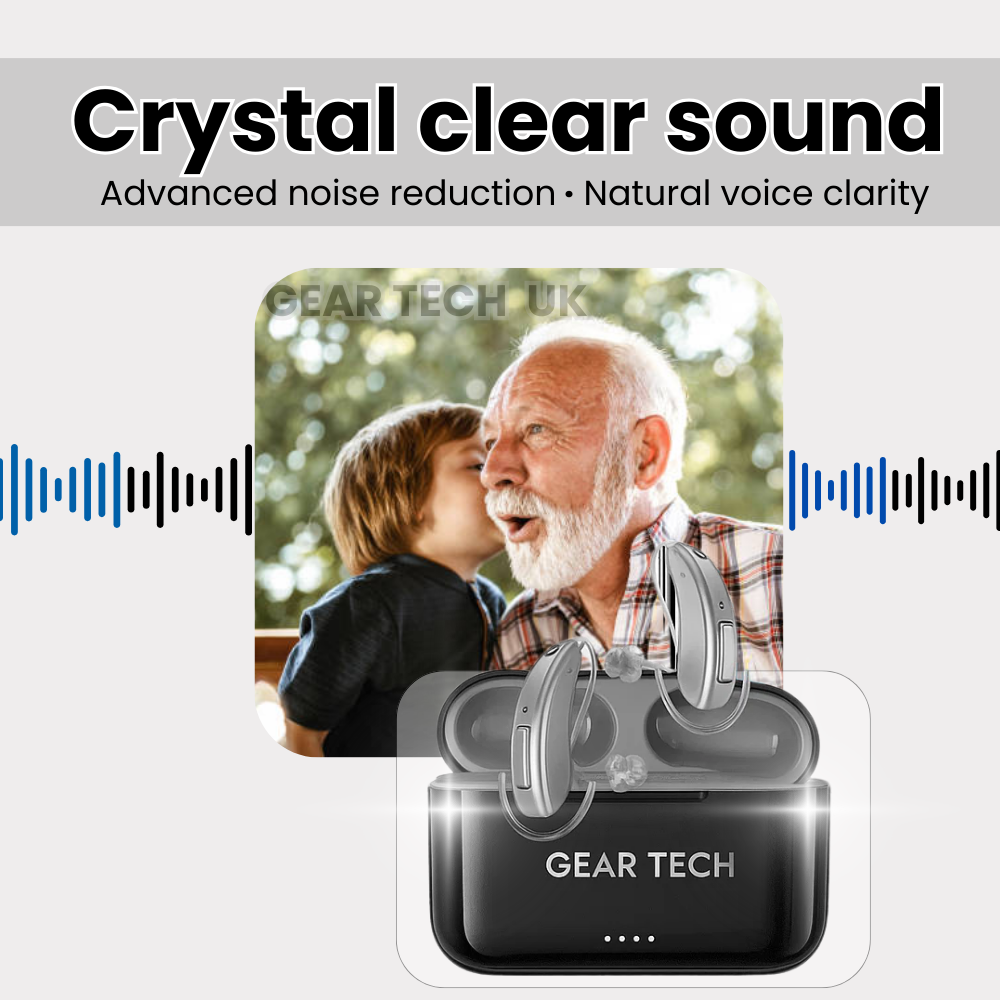 Rechargeable Bluetooth Hearing Aids | Noise Cancelling BTE Hearing Aid for Seniors & Elderly – Comfortable & Discreet