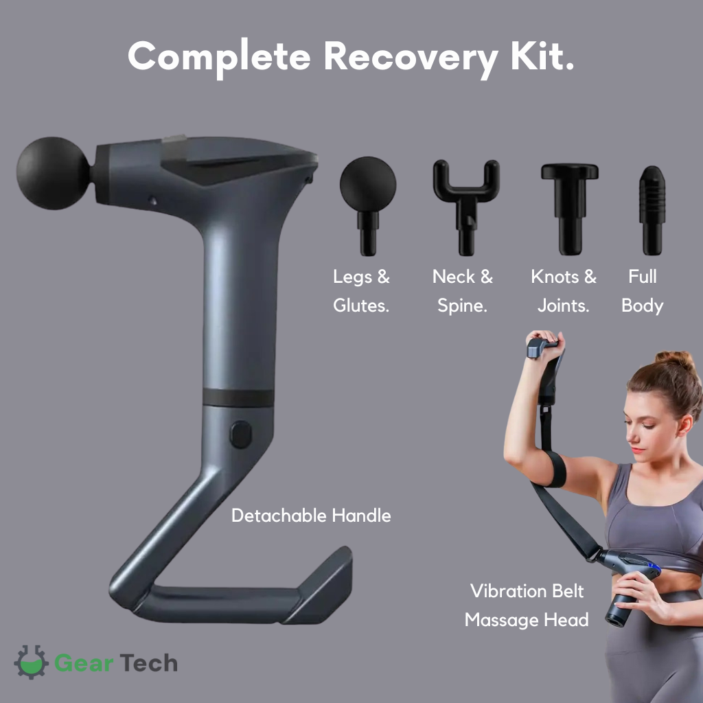 All in One PRO Handheld Massager Gun With Detachable Handle – Electric Deep Tissue Hand Held Percussion Muscle Relaxer for Stiff Neck, Shoulder & Lower Back Pain Relief