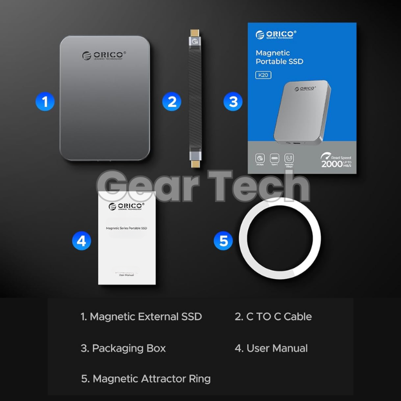 Magnetic Portable SSD 1TB/2TB – Ultra-Fast 2000MB/s Portable External Hard Drive for iPhone 15/16 ProRes, Laptop & PC