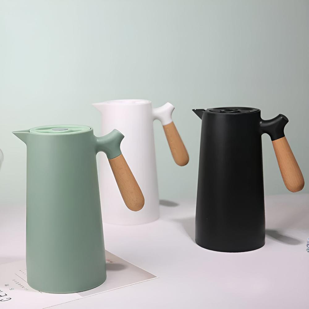 Large Tea Pot - Insulated Carafe with Wooden Handle