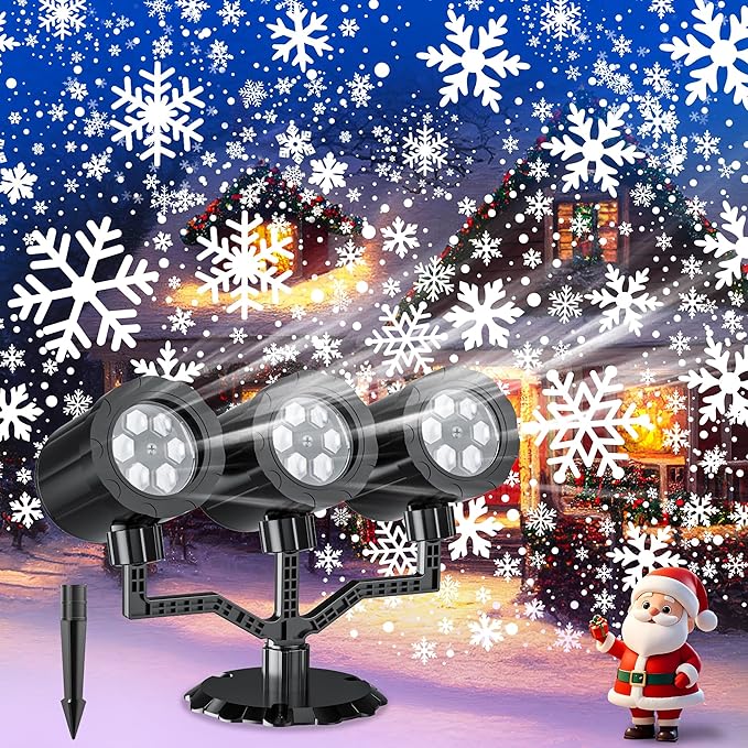 Christmas Projector Lights Outdoor - Waterproof LED Snow Projection Lights for Indoor Outdoor Christmas Decoration