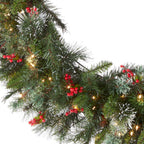 Christmas Wreaths For Front Door - Outdoor Xmas Decoration with Pinecones, Red Berries, 50 Clear LED Lights, 113 Tips, Timer