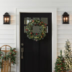 Christmas Wreaths For Front Door - Outdoor Xmas Decoration with Pinecones, Red Berries, 50 Clear LED Lights, 113 Tips, Timer