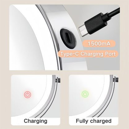Rechargeable Wall Mounted Shaving Mirror | 360° Rotation. 1X/10X Magnification & Adjustable LED Lighting for Bathroom Use