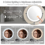 Rechargeable Wall Mounted Shaving Mirror | 360° Rotation. 1X/10X Magnification & Adjustable LED Lighting for Bathroom Use
