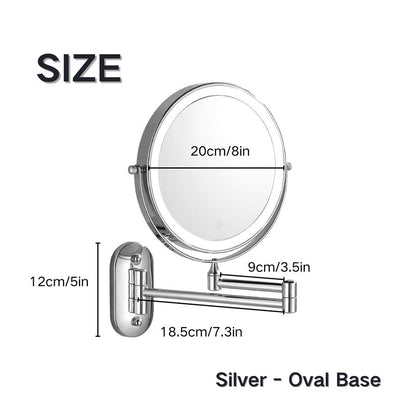 Rechargeable Wall Mounted Shaving Mirror | 360° Rotation. 1X/10X Magnification & Adjustable LED Lighting for Bathroom Use