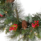 Christmas Wreaths For Front Door - Outdoor Xmas Decoration with Pinecones, Red Berries, 50 Clear LED Lights, 113 Tips, Timer