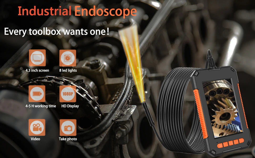 Endoscope Camera – Industrial Pipe Inspection | 4.3" IPS 1080P Pipe Borescope Camera