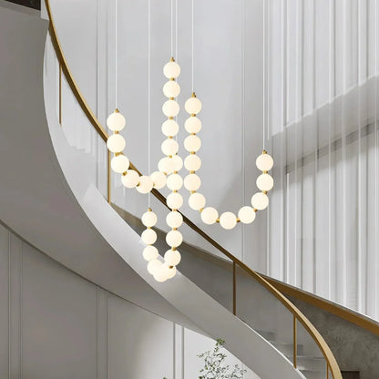 LED White Necklace Chandelier - Modern Pendant Light Fixture for Dining Room & Living Space