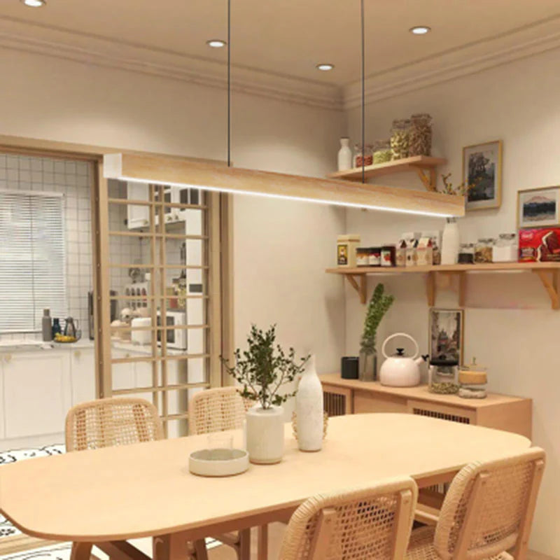 LED Wooden Pendant Light | Contemporary kitchen Lighting Adjustable Height, Integrated LED & Ideal for Low or High Ceilings