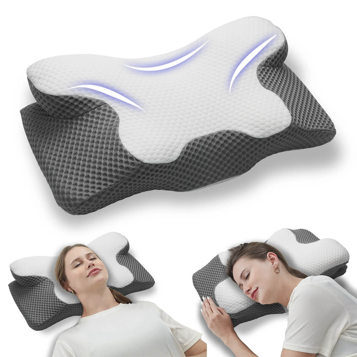 Cervical Memory Foam Pillow | Orthopaedic Contour Design with Cooling Cover for Back, Side & Stomach sleepers |  Pillows for back Sleepers