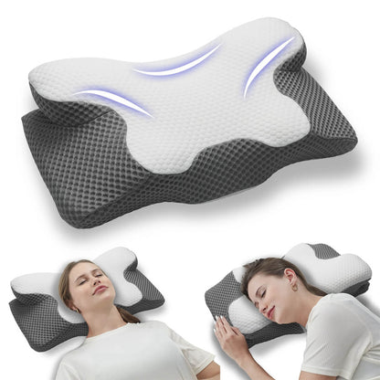 Cervical Memory Foam Pillow | Orthopaedic Contour Design with Cooling Cover for Back, Side & Stomach sleepers |  Pillows for back Sleepers