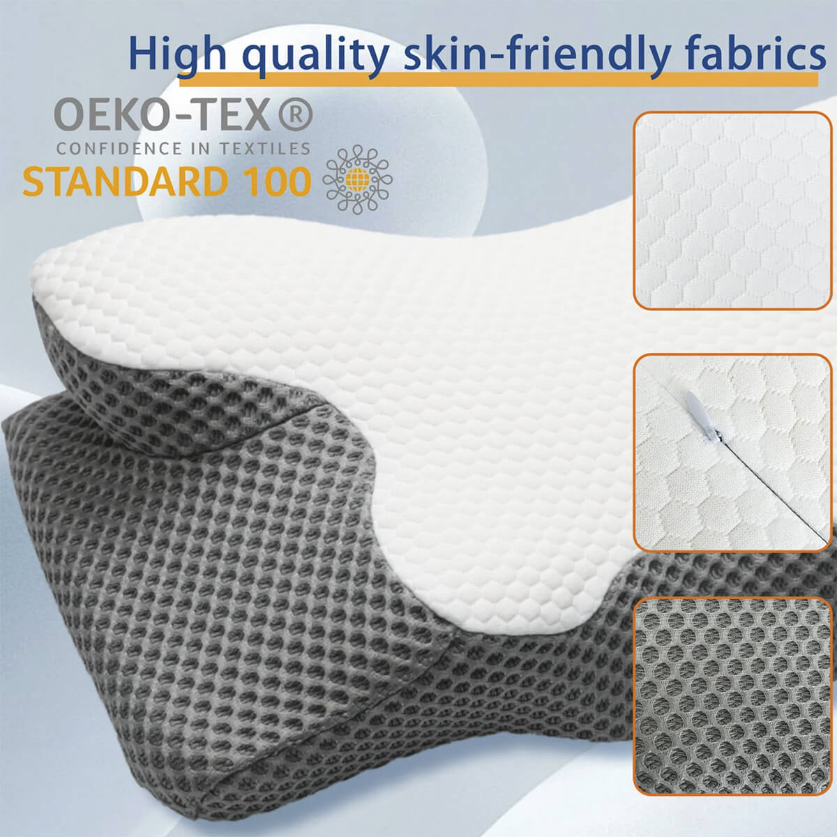 Cervical Memory Foam Pillow | Orthopaedic Contour Design with Cooling Cover for Back, Side & Stomach sleepers |  Pillows for back Sleepers
