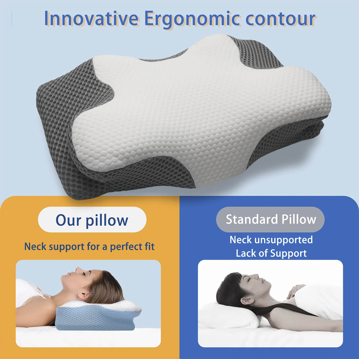 Cervical Memory Foam Pillow | Orthopaedic Contour Design with Cooling Cover for Back, Side & Stomach sleepers |  Pillows for back Sleepers