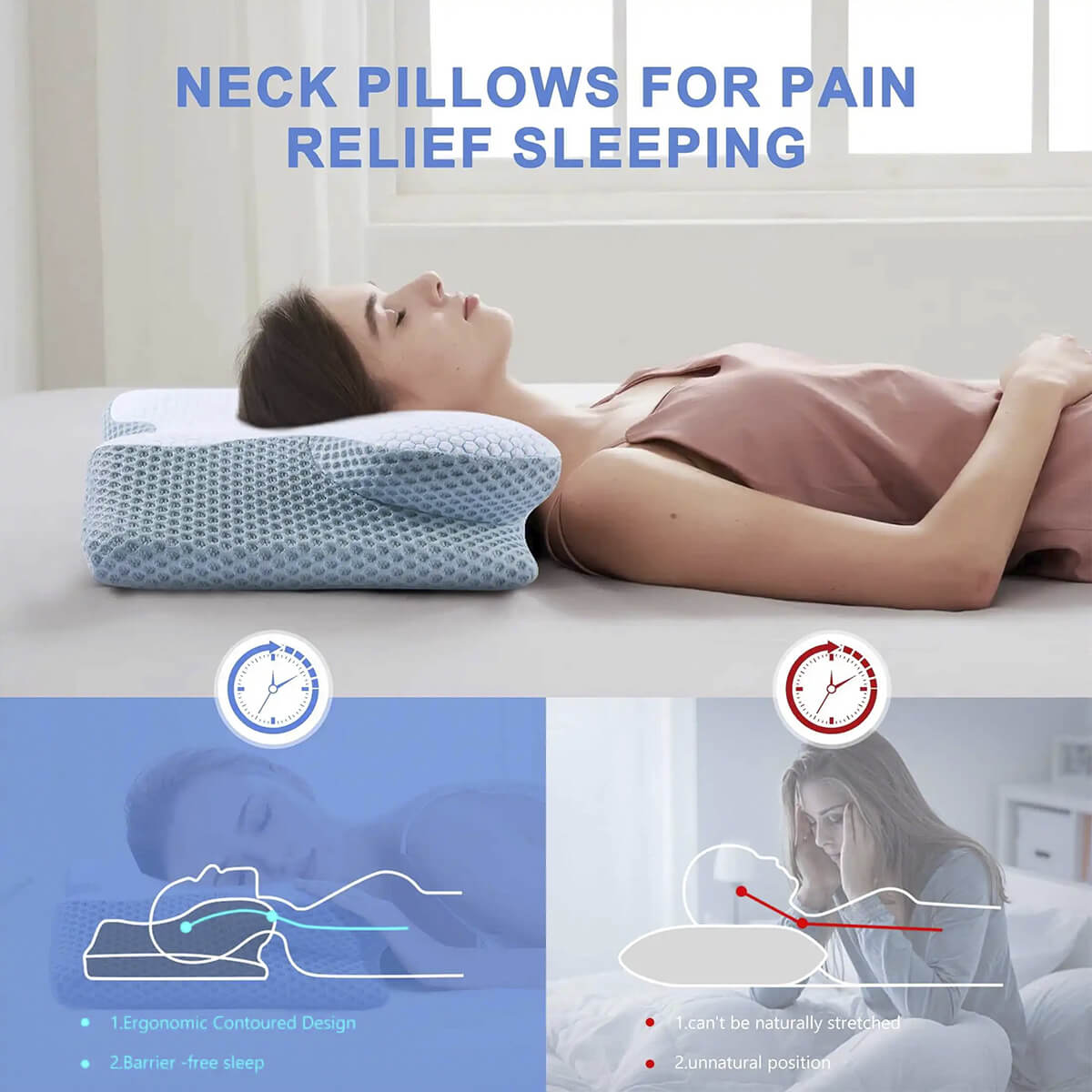 Cervical Memory Foam Pillow | Orthopaedic Contour Design with Cooling Cover for Back, Side & Stomach sleepers |  Pillows for back Sleepers